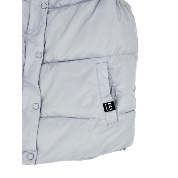 Little Bipsy Sherpa Lined Puffer Vest Big Kids Unisex Size M Ice Gray Zip Snap - Picture 4 of 7